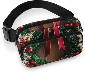 Crossbody Fanny Pack for Women Men Christmas Wreaths at The Entrance Waist Pack Sports Belt Bag Large Waist Bag with Adjustable Strap Fashion Hip Bum Bag for Workout Running Traveling