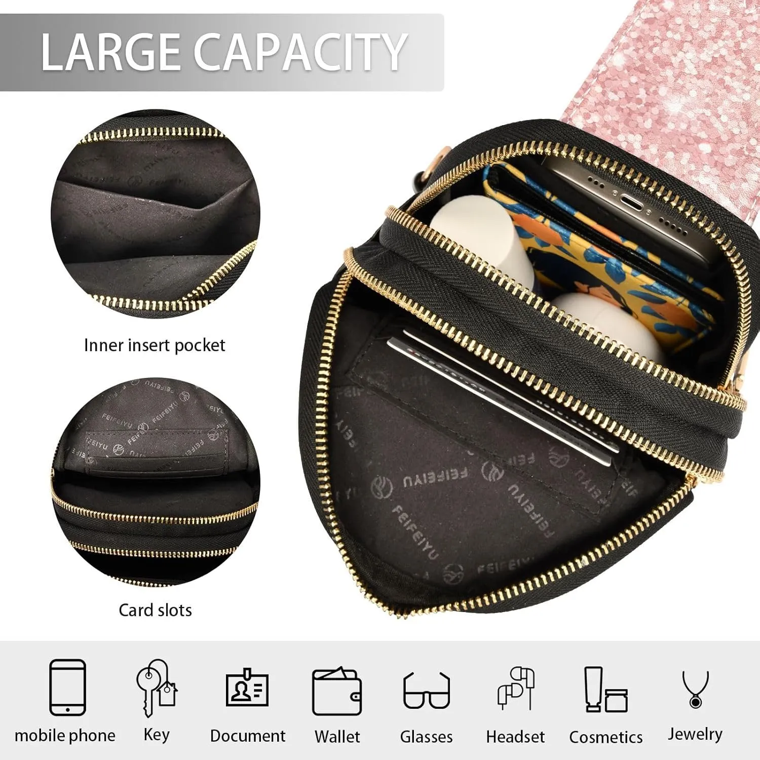 Crossbody Sling Bag for Women Leather Shoulder Chest Bag Small Fanny Pack for Hiking Travel
