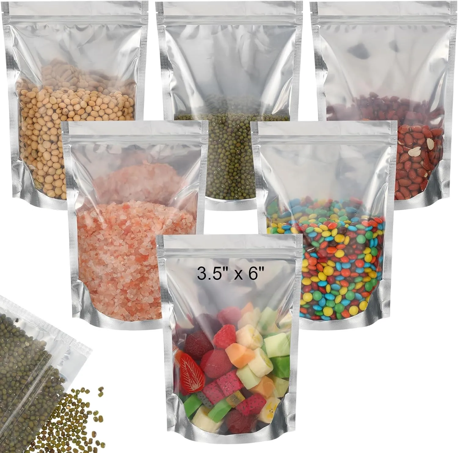 Ctosree 200 Pcs Stand Up Pouch Bags, Sealable Heavy Duty Clear Front with Aluminum Foil Back, Plastic Zipper Food Coffee Candy Storage, Reclosable Bags and Heat Sealable Food Storage (3.5" x 6")