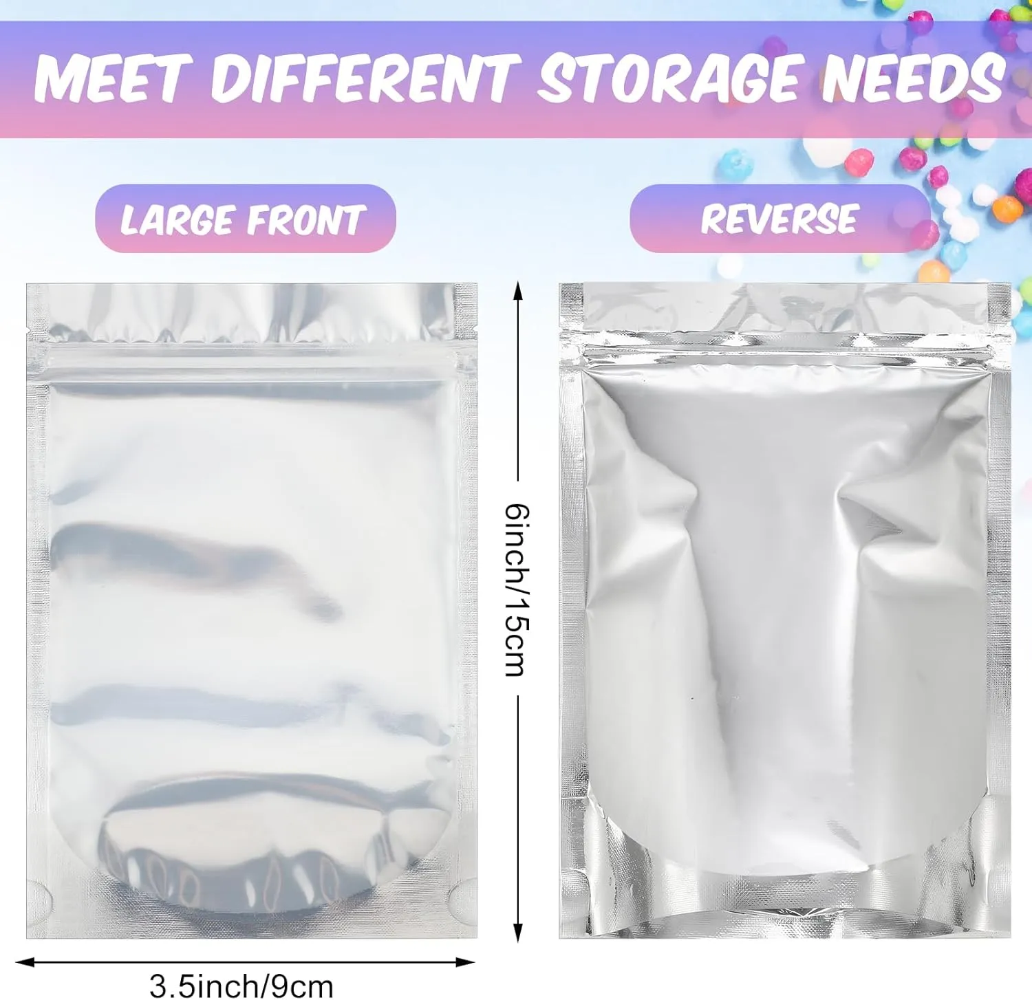 Ctosree 200 Pcs Stand Up Pouch Bags, Sealable Heavy Duty Clear Front with Aluminum Foil Back, Plastic Zipper Food Coffee Candy Storage, Reclosable Bags and Heat Sealable Food Storage (3.5" x 6")