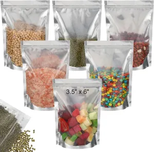 Ctosree 200 Pcs Stand Up Pouch Bags, Sealable Heavy Duty Clear Front with Aluminum Foil Back, Plastic Zipper Food Coffee Candy Storage, Reclosable Bags and Heat Sealable Food Storage (3.5" x 6")