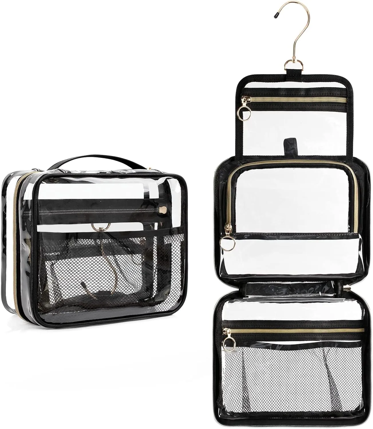 CUBETASTIC Hanging Toiletry Bag, Clear Makeup Bags for Travel Essentials TSA Approved Clear Bag Transparent Cosmetic Organizer Pouch for Women Men Portable Make Up Case with Handle