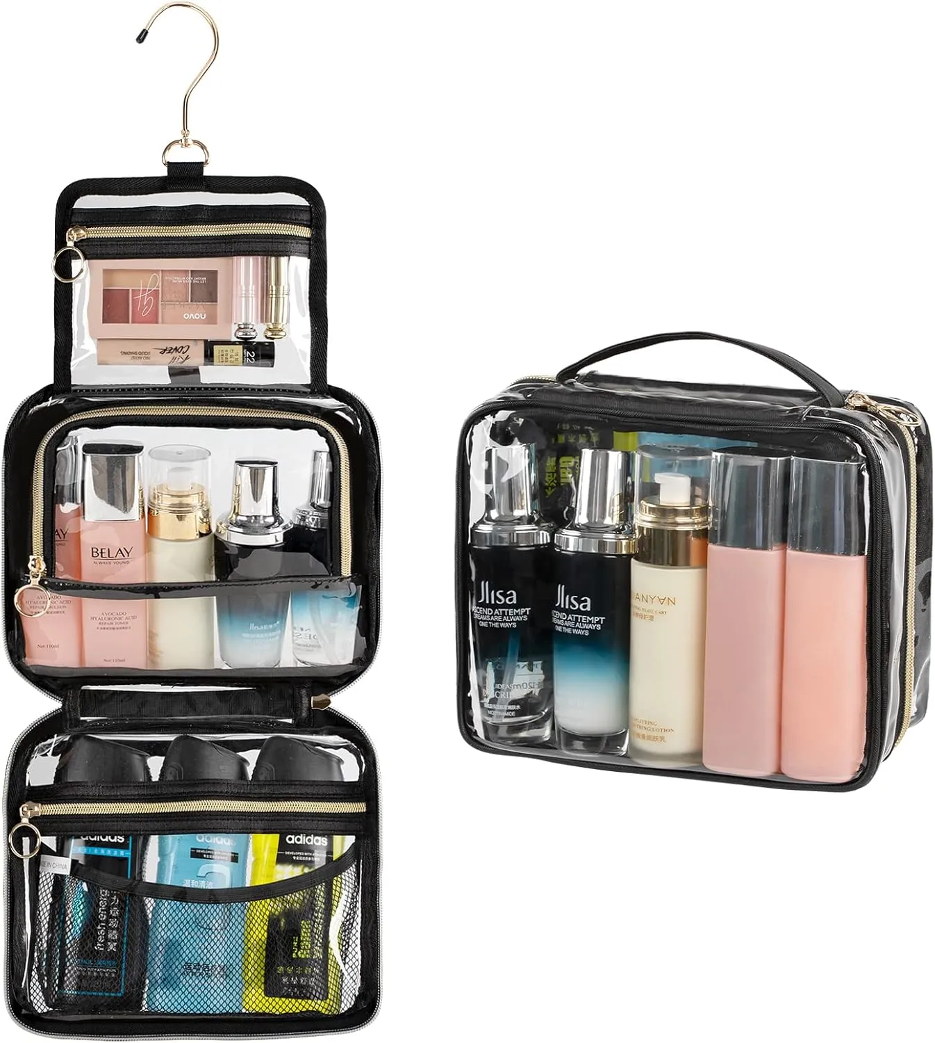 CUBETASTIC Hanging Toiletry Bag, Clear Makeup Bags for Travel Essentials TSA Approved Clear Bag Transparent Cosmetic Organizer Pouch for Women Men Portable Make Up Case with Handle