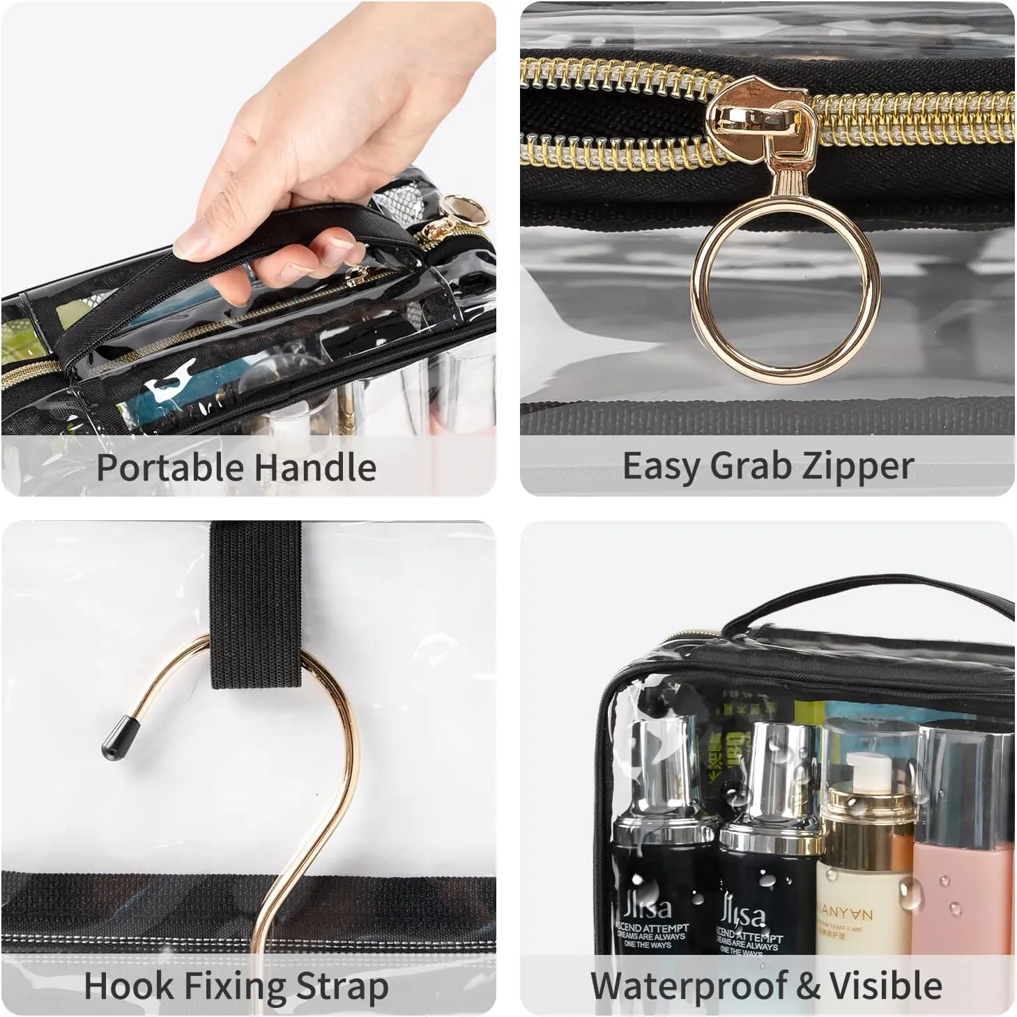 CUBETASTIC Hanging Toiletry Bag, Clear Makeup Bags for Travel Essentials TSA Approved Clear Bag Transparent Cosmetic Organizer Pouch for Women Men Portable Make Up Case with Handle