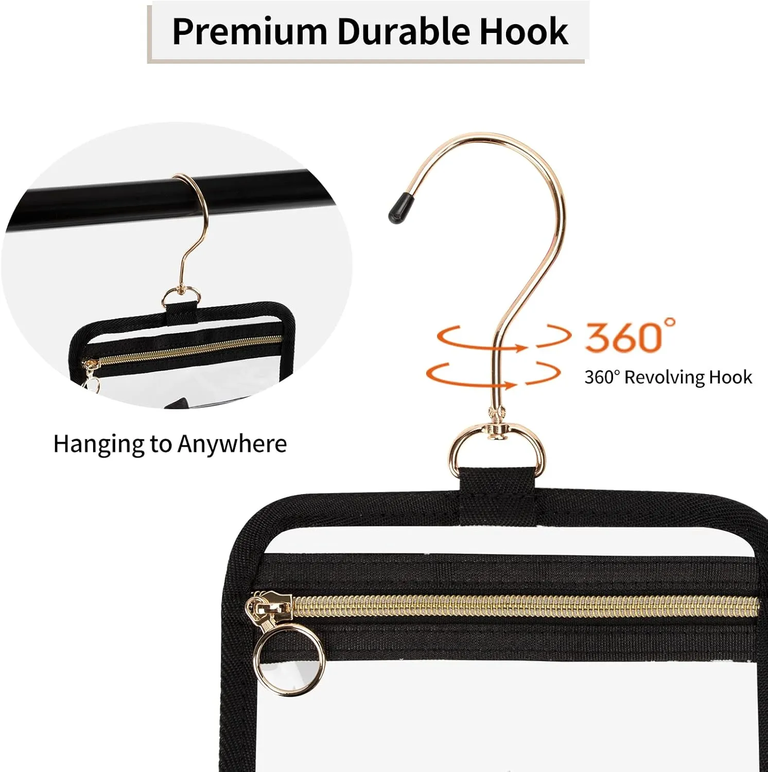 CUBETASTIC Hanging Toiletry Bag, Clear Makeup Bags for Travel Essentials TSA Approved Clear Bag Transparent Cosmetic Organizer Pouch for Women Men Portable Make Up Case with Handle