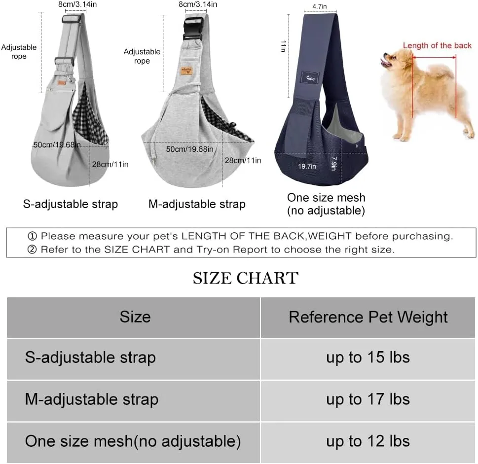 CUBY Dog and Cat Sling Carrier - Hands Free Reversible Pet Papoose Bag - Soft Pouch and Tote Design - Adjustable - Suitable for Puppy, Small Dogs, and Cats for Outdoor Travel