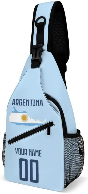 Custom Argentina Sling Bag,Soccer Chest Bag,Personalized Any Name Number Crossbody Backpack,Cycling Travel Daypack For Men Women