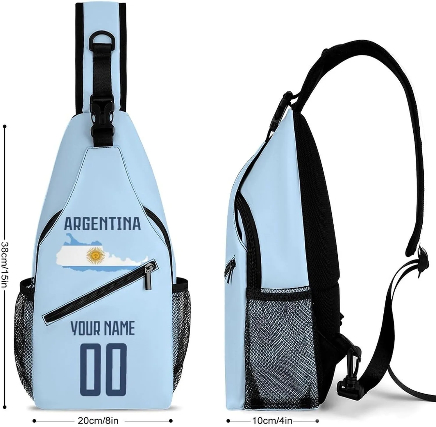 Custom Argentina Sling Bag,Soccer Chest Bag,Personalized Any Name Number Crossbody Backpack,Cycling Travel Daypack For Men Women