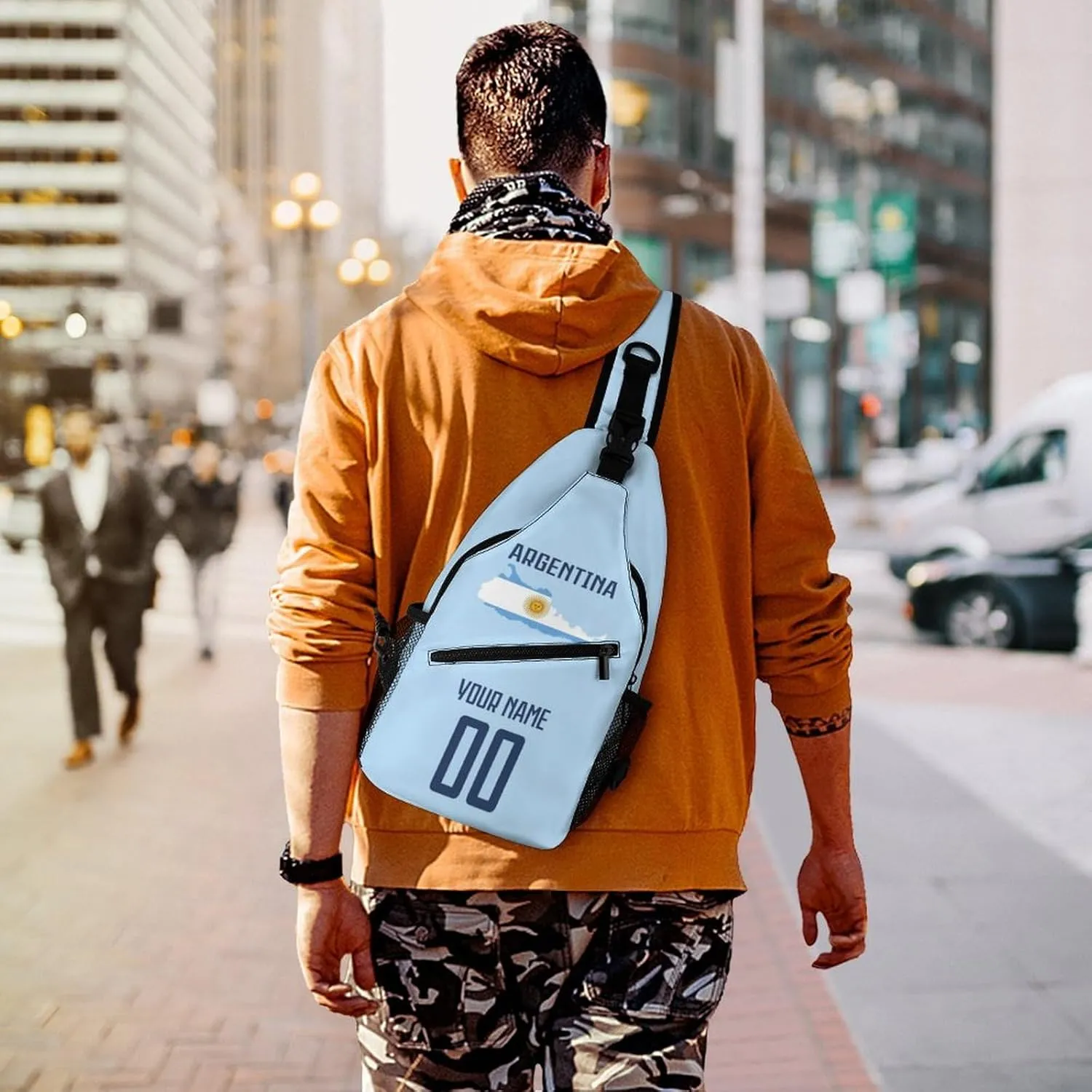Custom Argentina Sling Bag,Soccer Chest Bag,Personalized Any Name Number Crossbody Backpack,Cycling Travel Daypack For Men Women