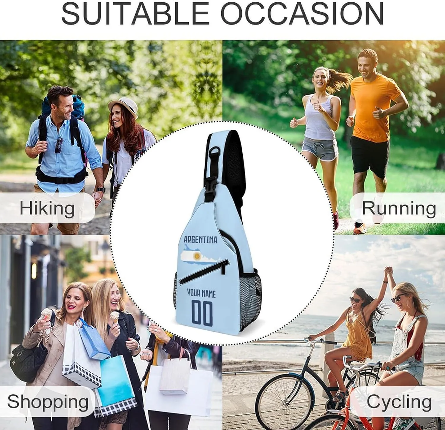 Custom Argentina Sling Bag,Soccer Chest Bag,Personalized Any Name Number Crossbody Backpack,Cycling Travel Daypack For Men Women