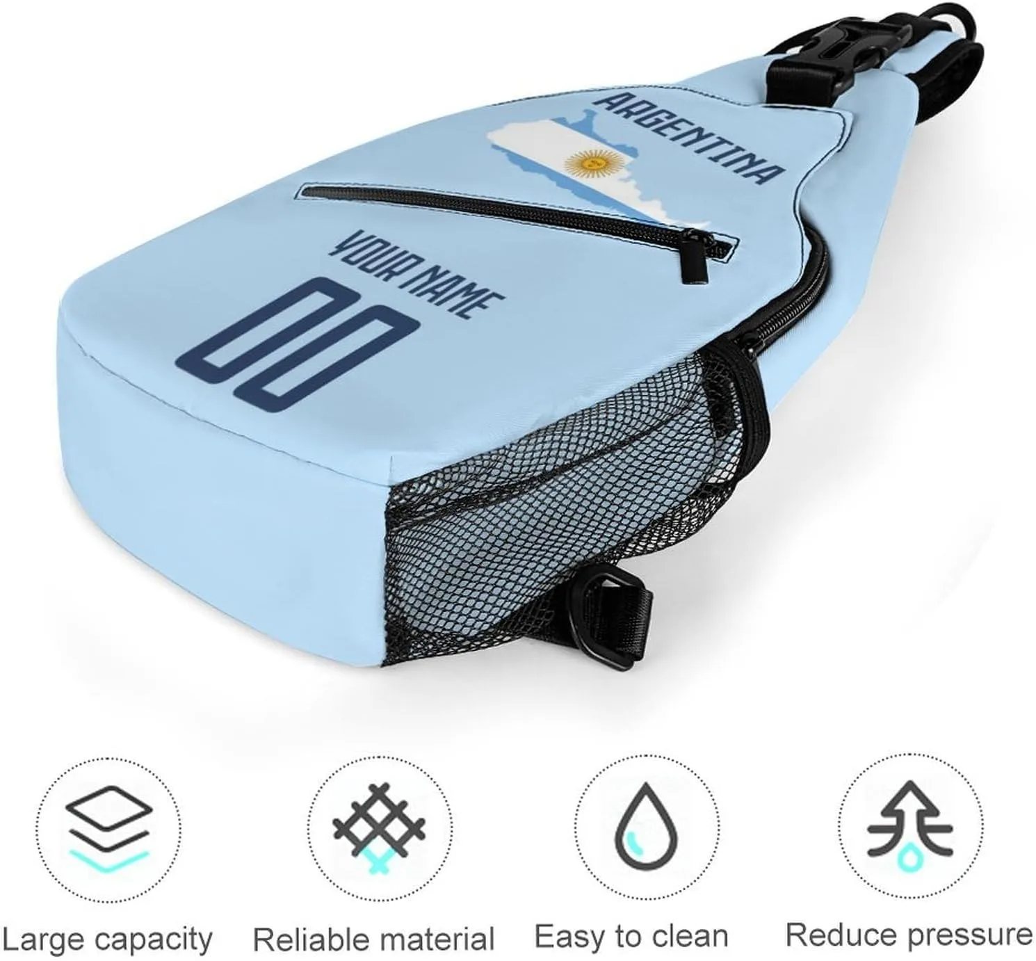 Custom Argentina Sling Bag,Soccer Chest Bag,Personalized Any Name Number Crossbody Backpack,Cycling Travel Daypack For Men Women