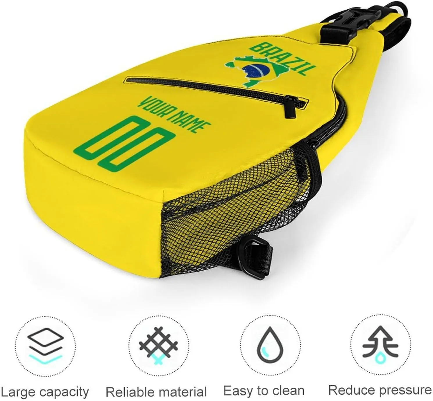 Custom Brazil Sling Bag,Soccer Chest Bag,Personalized Any Name Number Crossbody Backpack,Cycling Travel Daypack For Men Women