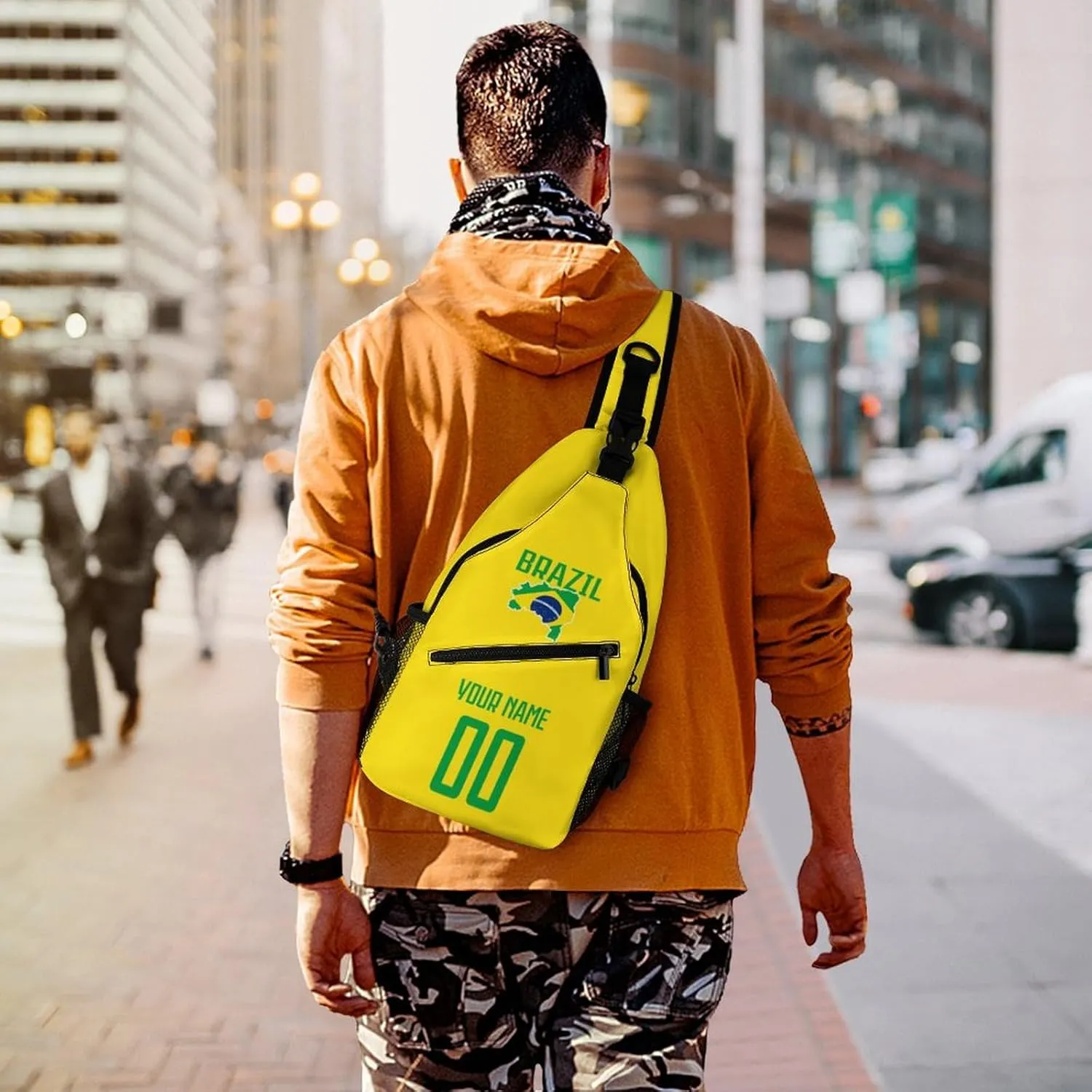 Custom Brazil Sling Bag,Soccer Chest Bag,Personalized Any Name Number Crossbody Backpack,Cycling Travel Daypack For Men Women
