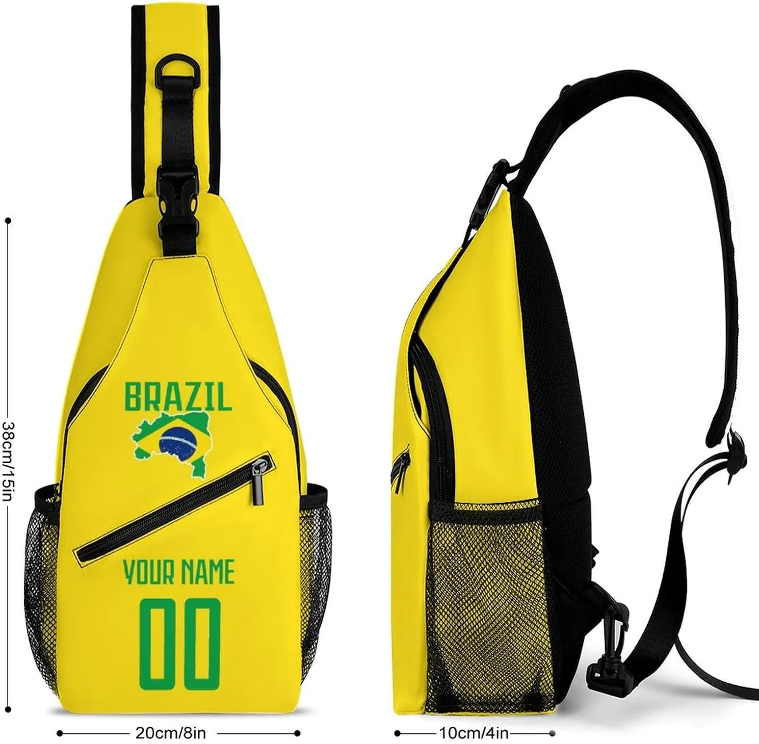 Custom Brazil Sling Bag,Soccer Chest Bag,Personalized Any Name Number Crossbody Backpack,Cycling Travel Daypack For Men Women