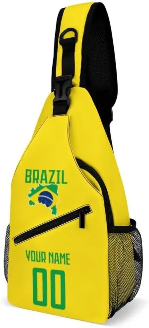 Custom Brazil Sling Bag,Soccer Chest Bag,Personalized Any Name Number Crossbody Backpack,Cycling Travel Daypack For Men Women