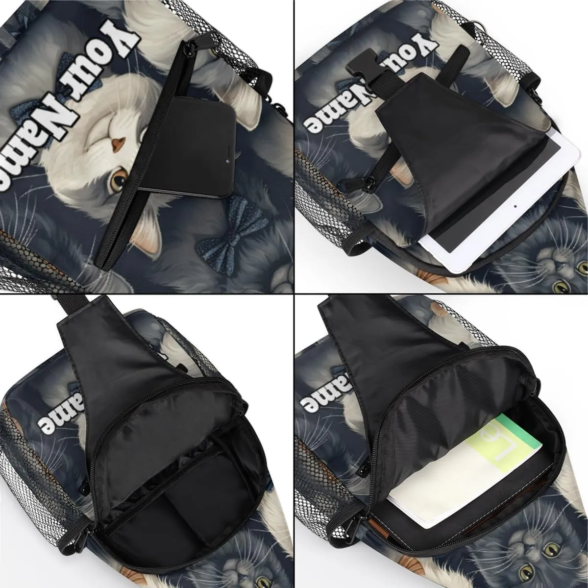 Custom Sling Bag With Name, Personalized Crossbody Shoulder Backpack for Men Women, Cat Multipurpose Chest Pack,Leisure Sports Outdoor, Funny Cat