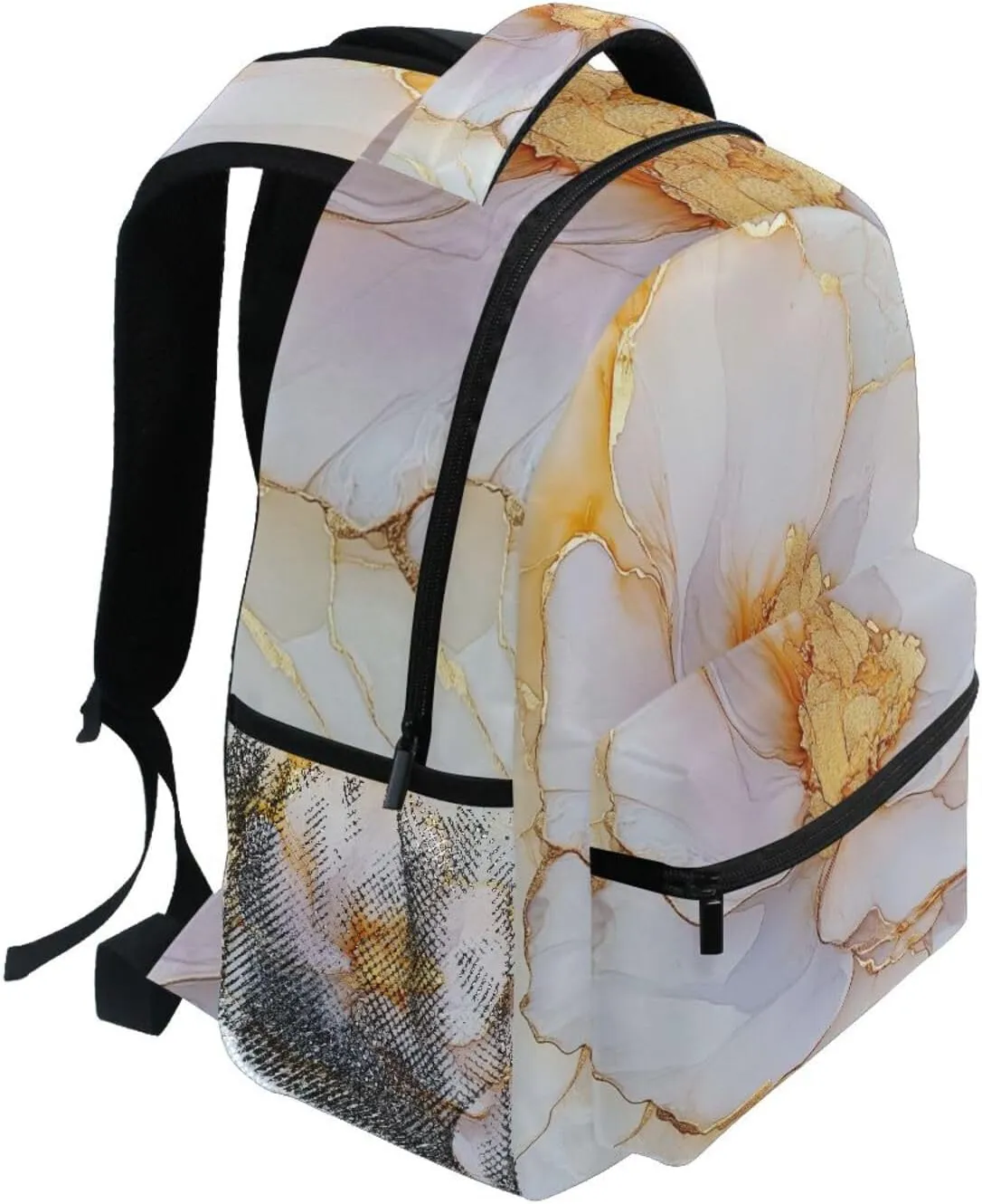 Cute Backpack for Teacher Nurse Waterproof Vintage Daypacks with Chest Strap for Travel Trip Marble White Beige