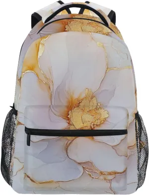Cute Backpack for Teacher Nurse Waterproof Vintage Daypacks with Chest Strap for Travel Trip Marble White Beige