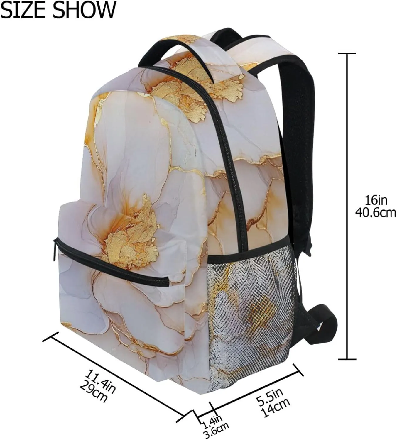 Cute Backpack for Teacher Nurse Waterproof Vintage Daypacks with Chest Strap for Travel Trip Marble White Beige