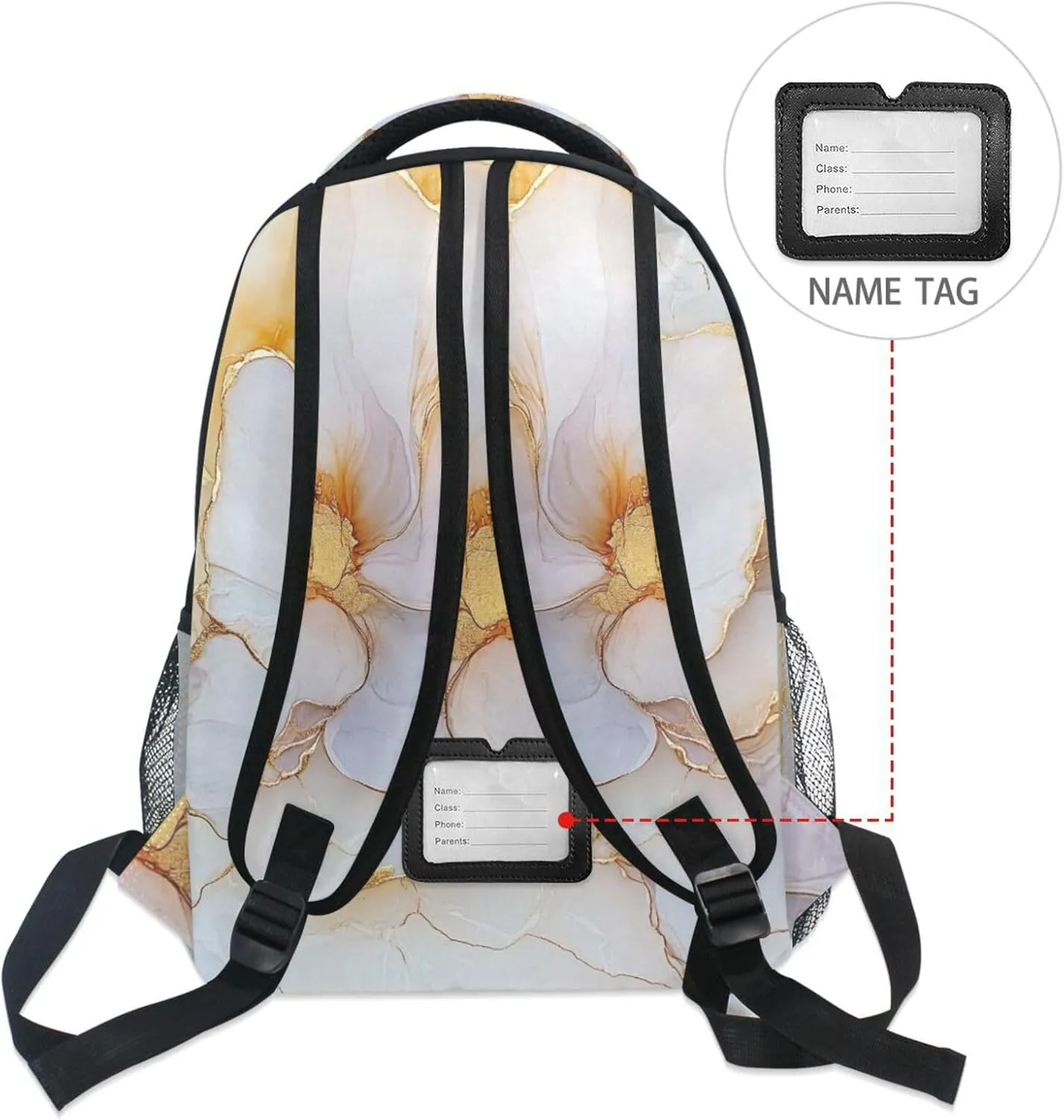 Cute Backpack for Teacher Nurse Waterproof Vintage Daypacks with Chest Strap for Travel Trip Marble White Beige