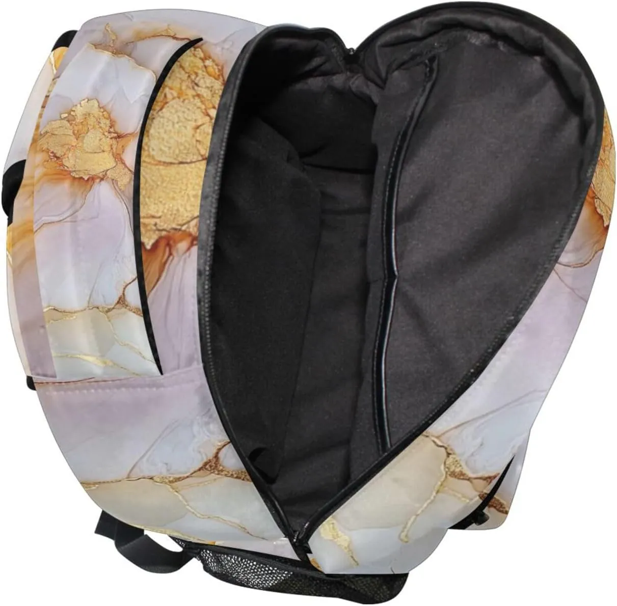 Cute Backpack for Teacher Nurse Waterproof Vintage Daypacks with Chest Strap for Travel Trip Marble White Beige