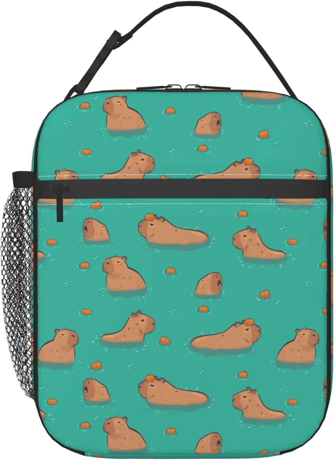 Cute Capybara Play Eat Food Capybaras In The Water Insulated Lunch Bag Portable Reusable Zipper Lunch Box For Men Women Work Picnic Travel Camping