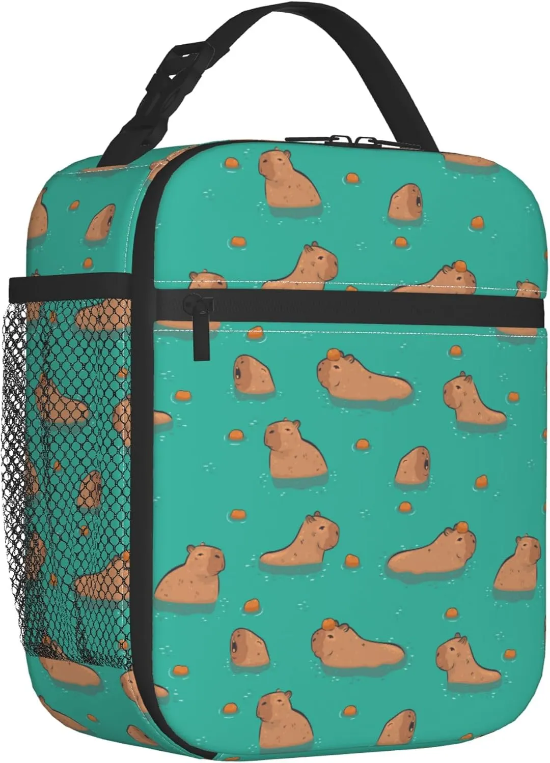 Cute Capybara Play Eat Food Capybaras In The Water Insulated Lunch Bag Portable Reusable Zipper Lunch Box For Men Women Work Picnic Travel Camping