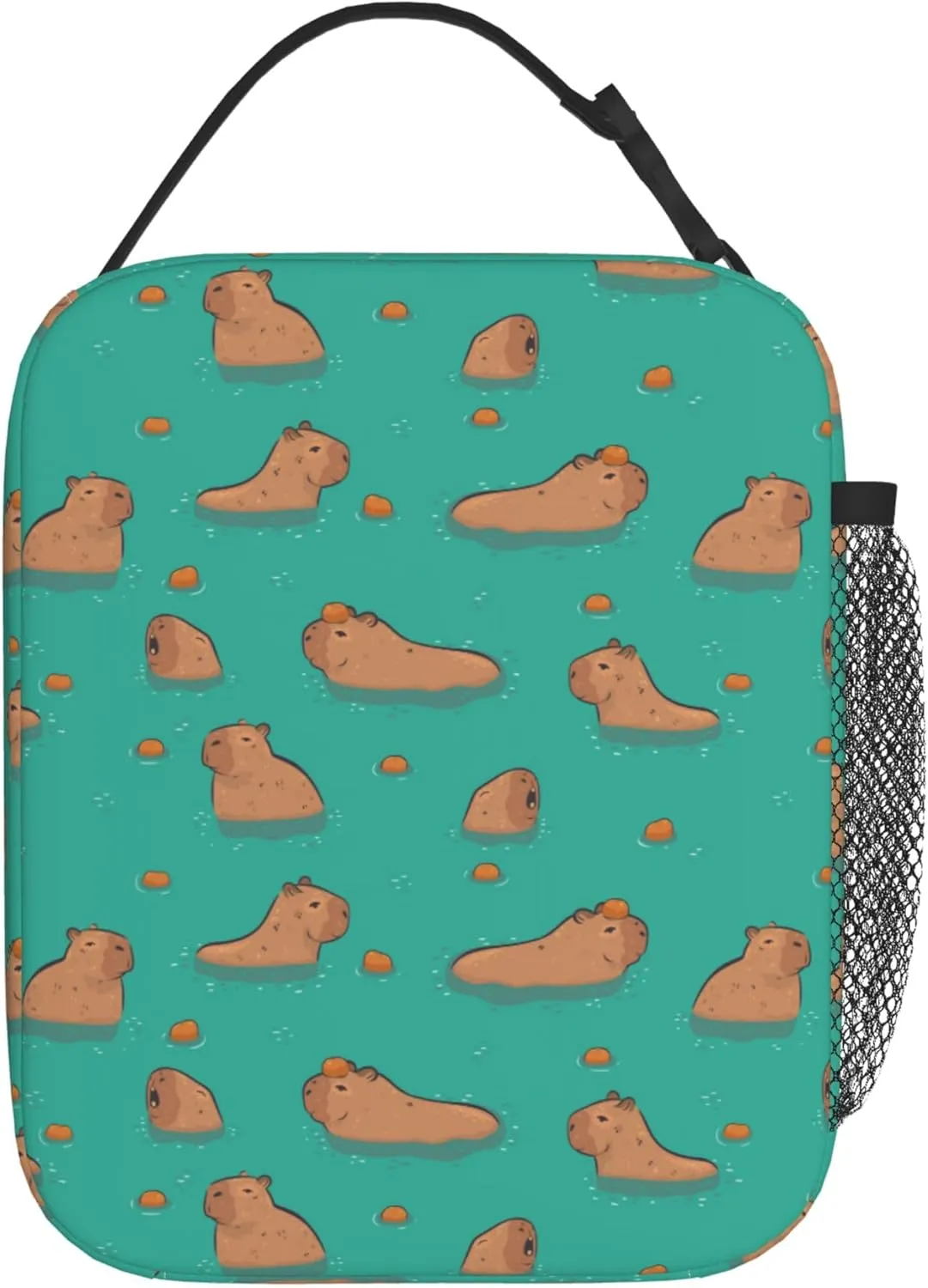 Cute Capybara Play Eat Food Capybaras In The Water Insulated Lunch Bag Portable Reusable Zipper Lunch Box For Men Women Work Picnic Travel Camping