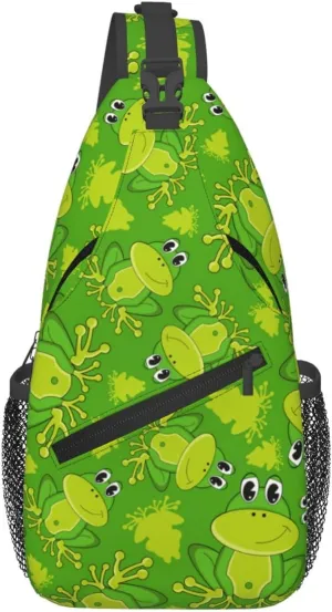 Cute Cartoon Frog Sling Bag For Women Men Funny Frogs Backpack Crossbody Shoulder Bag Sling Backpack Chest Bag Travel Hiking Casual Sport Daypack
