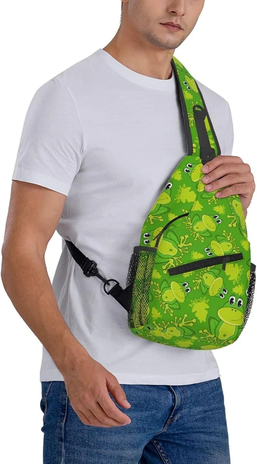 Cute Cartoon Frog Sling Bag For Women Men Funny Frogs Backpack Crossbody Shoulder Bag Sling Backpack Chest Bag Travel Hiking Casual Sport Daypack