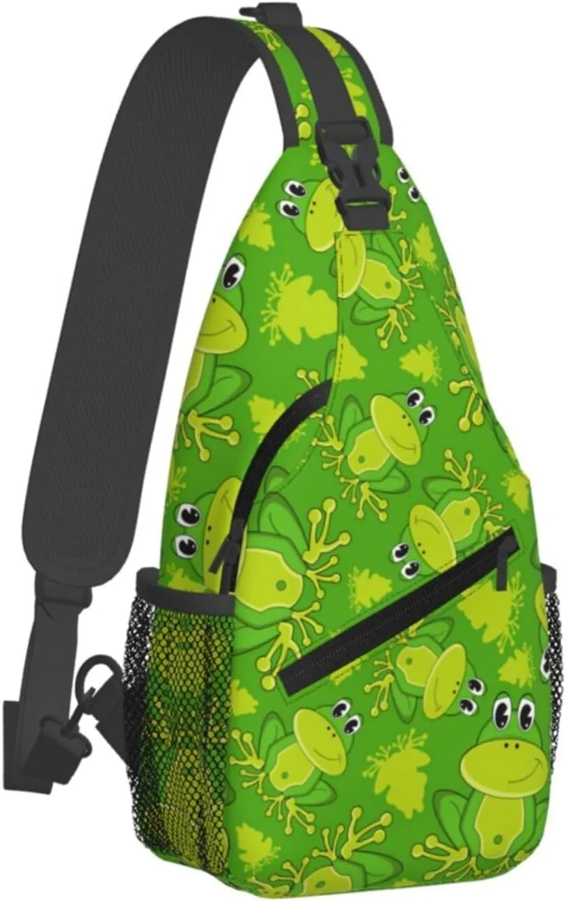Cute Cartoon Frog Sling Bag For Women Men Funny Frogs Backpack Crossbody Shoulder Bag Sling Backpack Chest Bag Travel Hiking Casual Sport Daypack