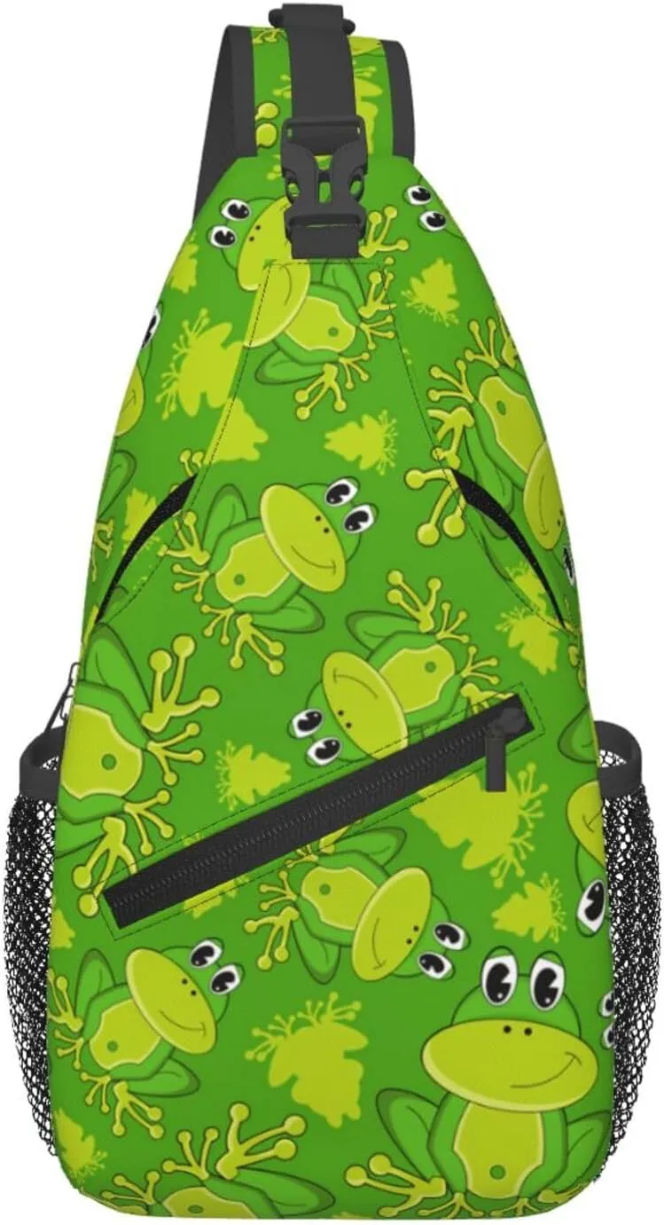 Cute Cartoon Frog Sling Bag For Women Men Funny Frogs Backpack Crossbody Shoulder Bag Sling Backpack Chest Bag Travel Hiking Casual Sport Daypack