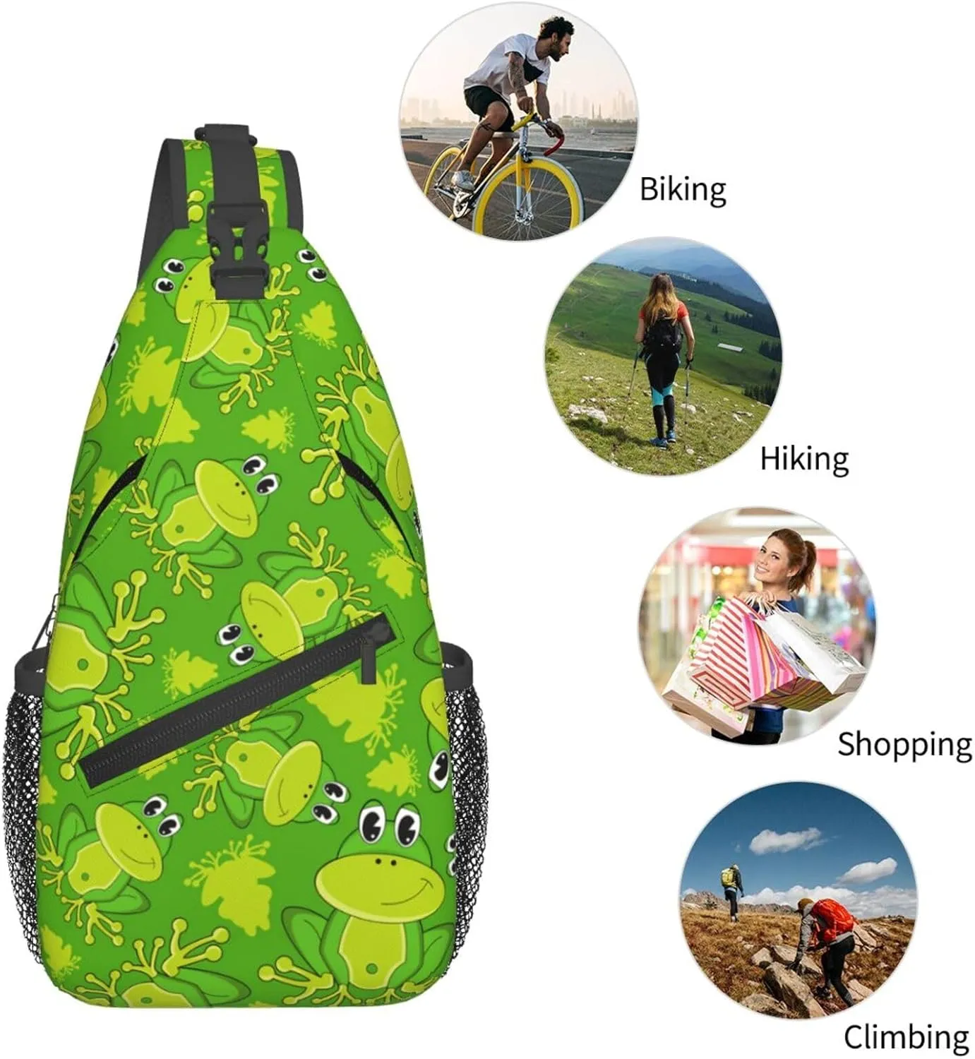 Cute Cartoon Frog Sling Bag For Women Men Funny Frogs Backpack Crossbody Shoulder Bag Sling Backpack Chest Bag Travel Hiking Casual Sport Daypack