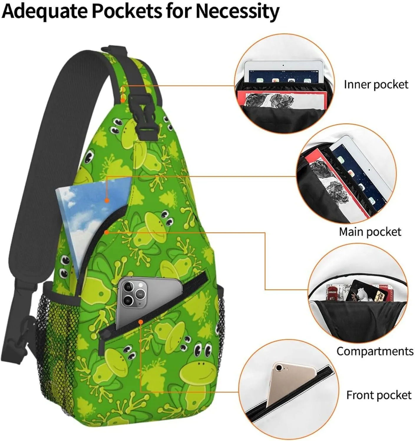 Cute Cartoon Frog Sling Bag For Women Men Funny Frogs Backpack Crossbody Shoulder Bag Sling Backpack Chest Bag Travel Hiking Casual Sport Daypack