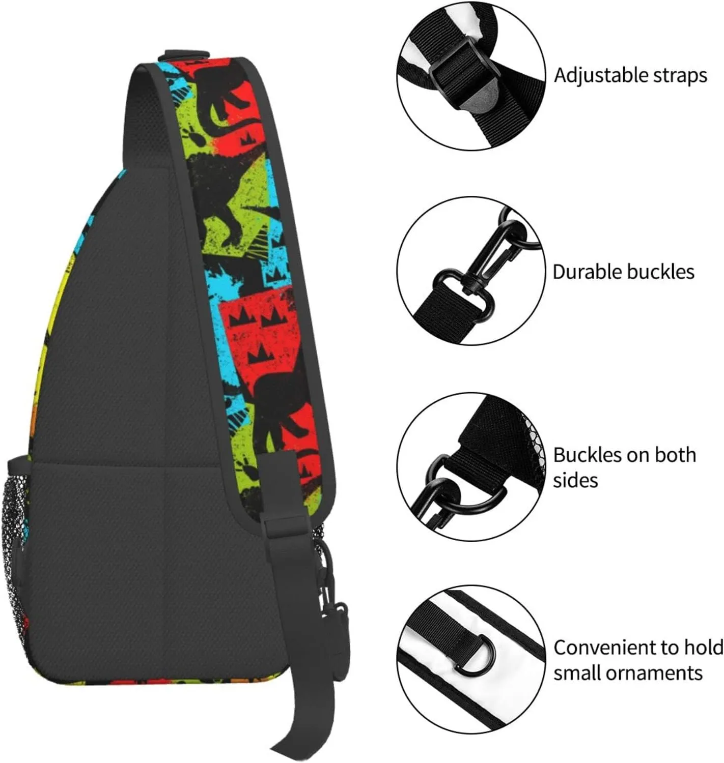 Cute Dinosaur Sling Bag Crossbody Backpack Hiking Travel Daypack Chest Bag Lightweight Shoulder Bag For Women Men