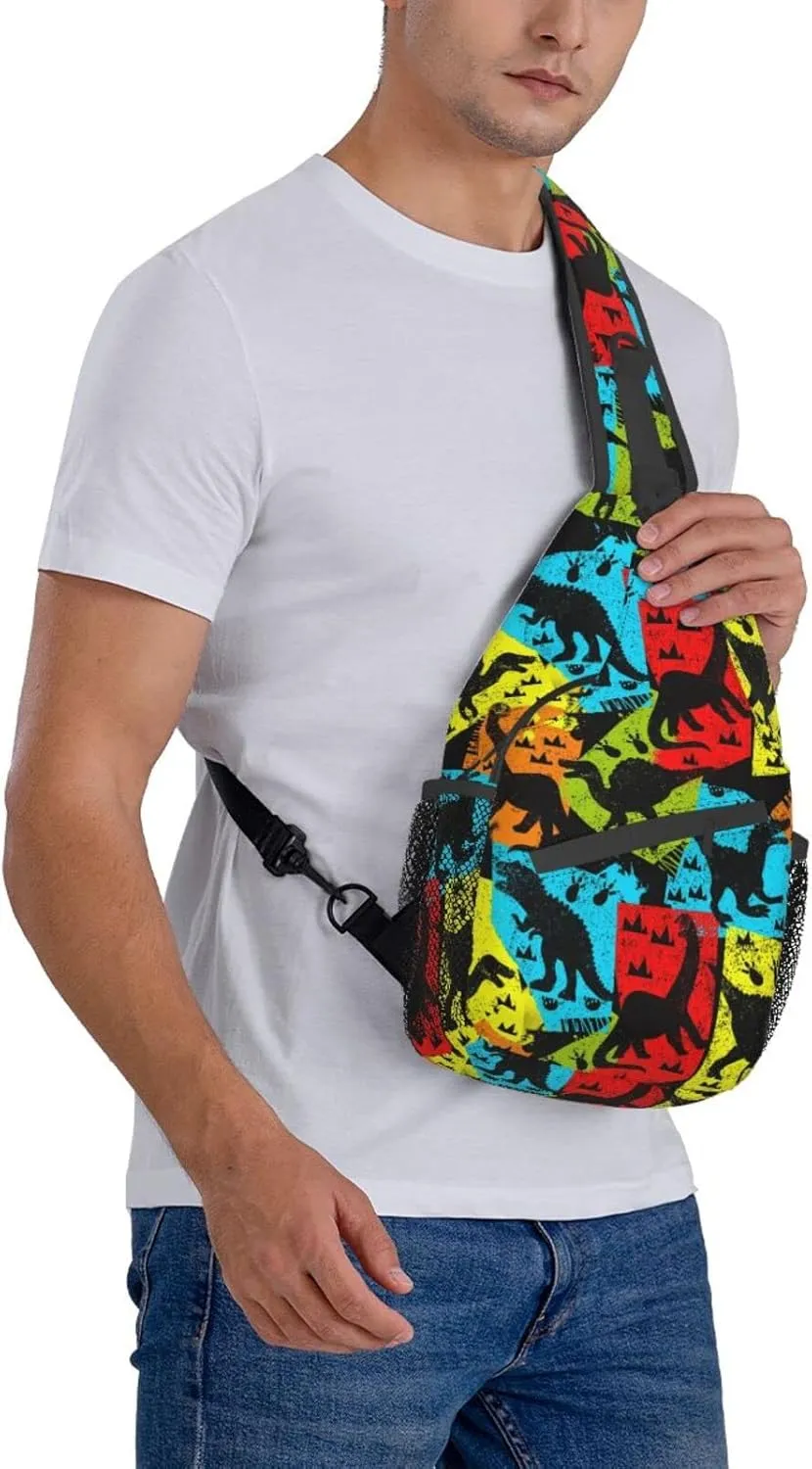 Cute Dinosaur Sling Bag Crossbody Backpack Hiking Travel Daypack Chest Bag Lightweight Shoulder Bag For Women Men