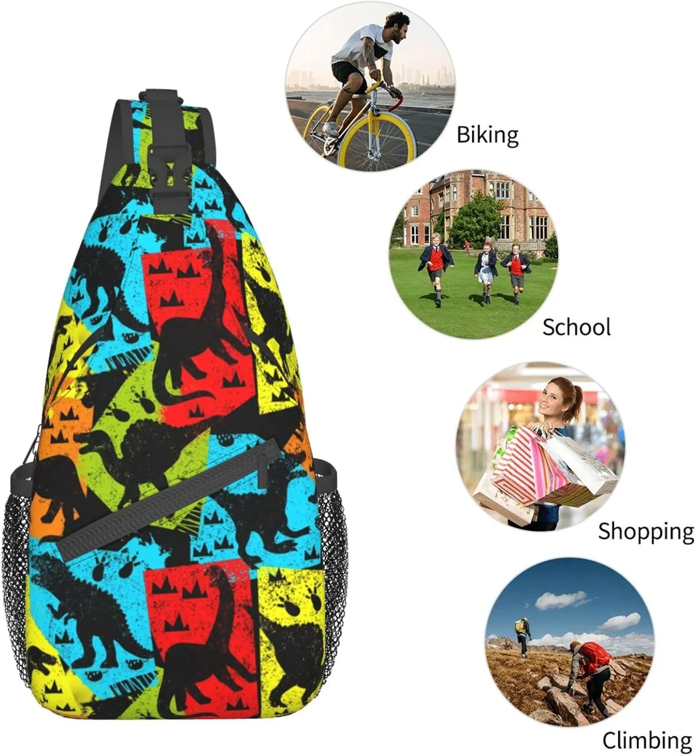 Cute Dinosaur Sling Bag Crossbody Backpack Hiking Travel Daypack Chest Bag Lightweight Shoulder Bag For Women Men
