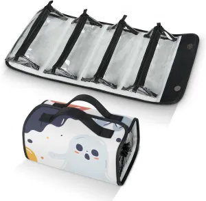 Cute Ghost Travel Toiletry Bag for Women, 4 in 1 Roll Up Makeup Cosmetic Bag With 4 Removable PVC Zipper Pouch