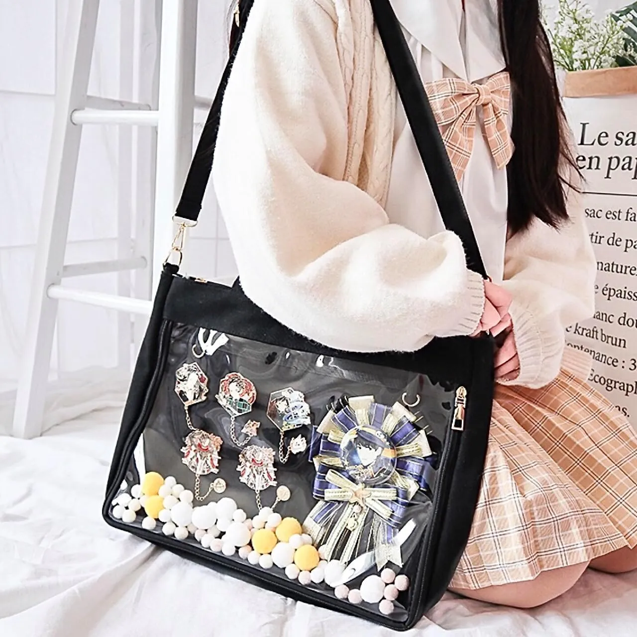 Cute Ita Bag Multi-Purpose Crossbody Bag Messenger Bag Shoulder Tote Bag Purse Kawaii Anime Pin Display Bag for Cosplay