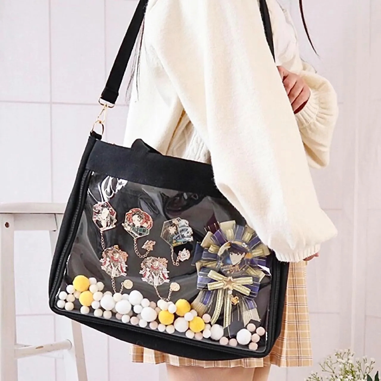 Cute Ita Bag Multi-Purpose Crossbody Bag Messenger Bag Shoulder Tote Bag Purse Kawaii Anime Pin Display Bag for Cosplay