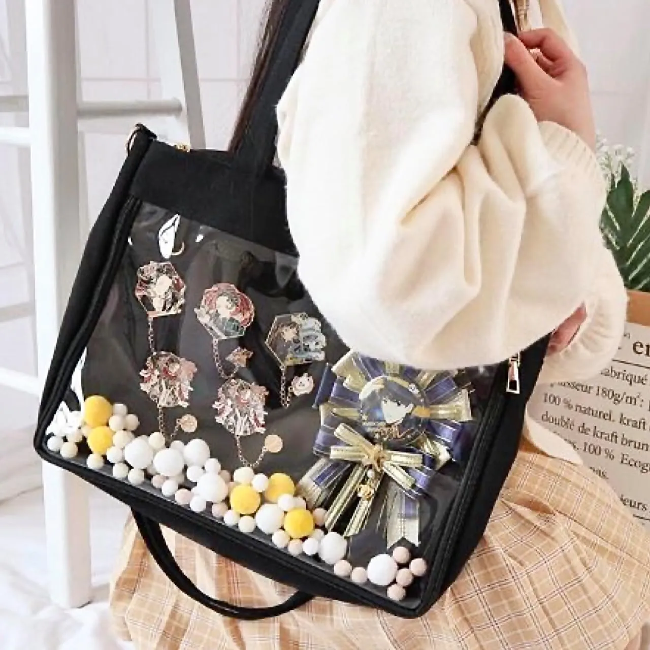 Cute Ita Bag Multi-Purpose Crossbody Bag Messenger Bag Shoulder Tote Bag Purse Kawaii Anime Pin Display Bag for Cosplay