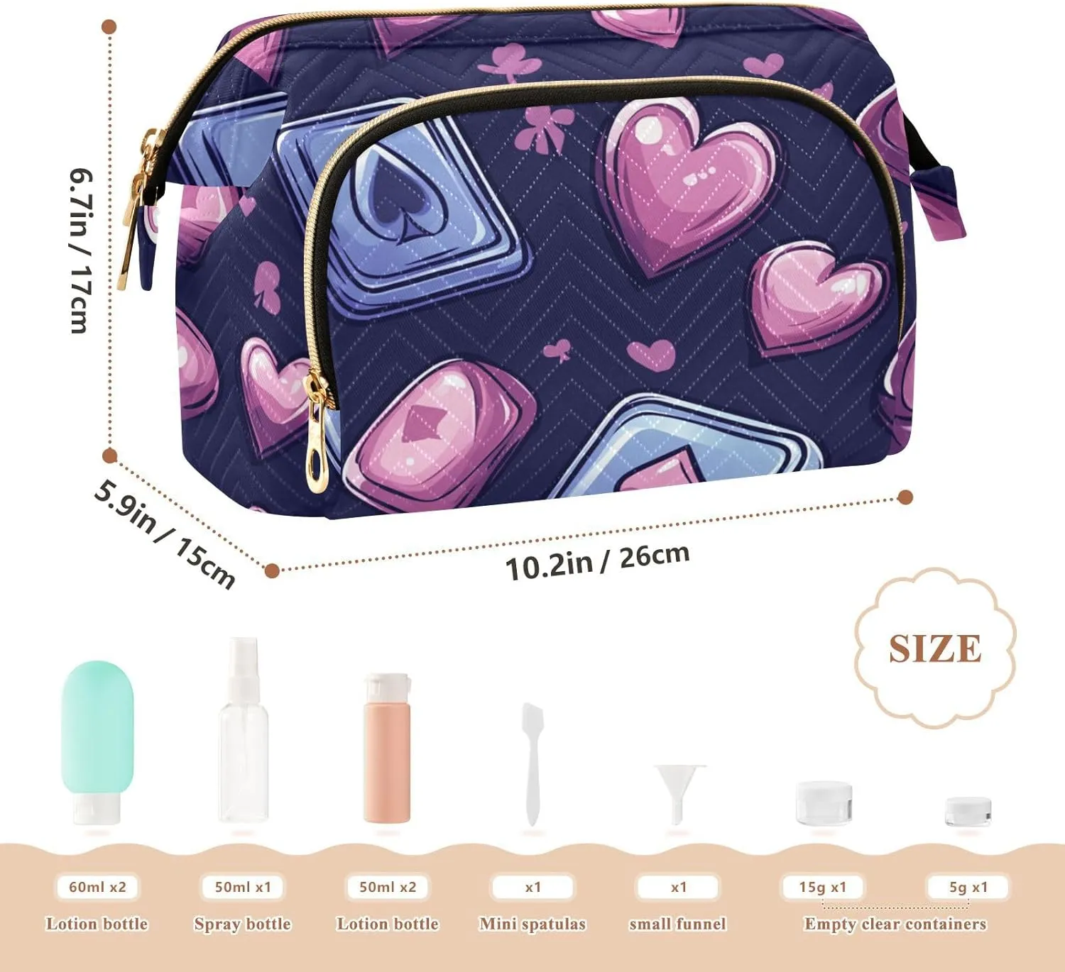 Cute Lavender Casino Style Makeup Bag Waterproof Capacity Travel Cosmetic Bag Women's Coin Change Purse for Toiletry Organizer