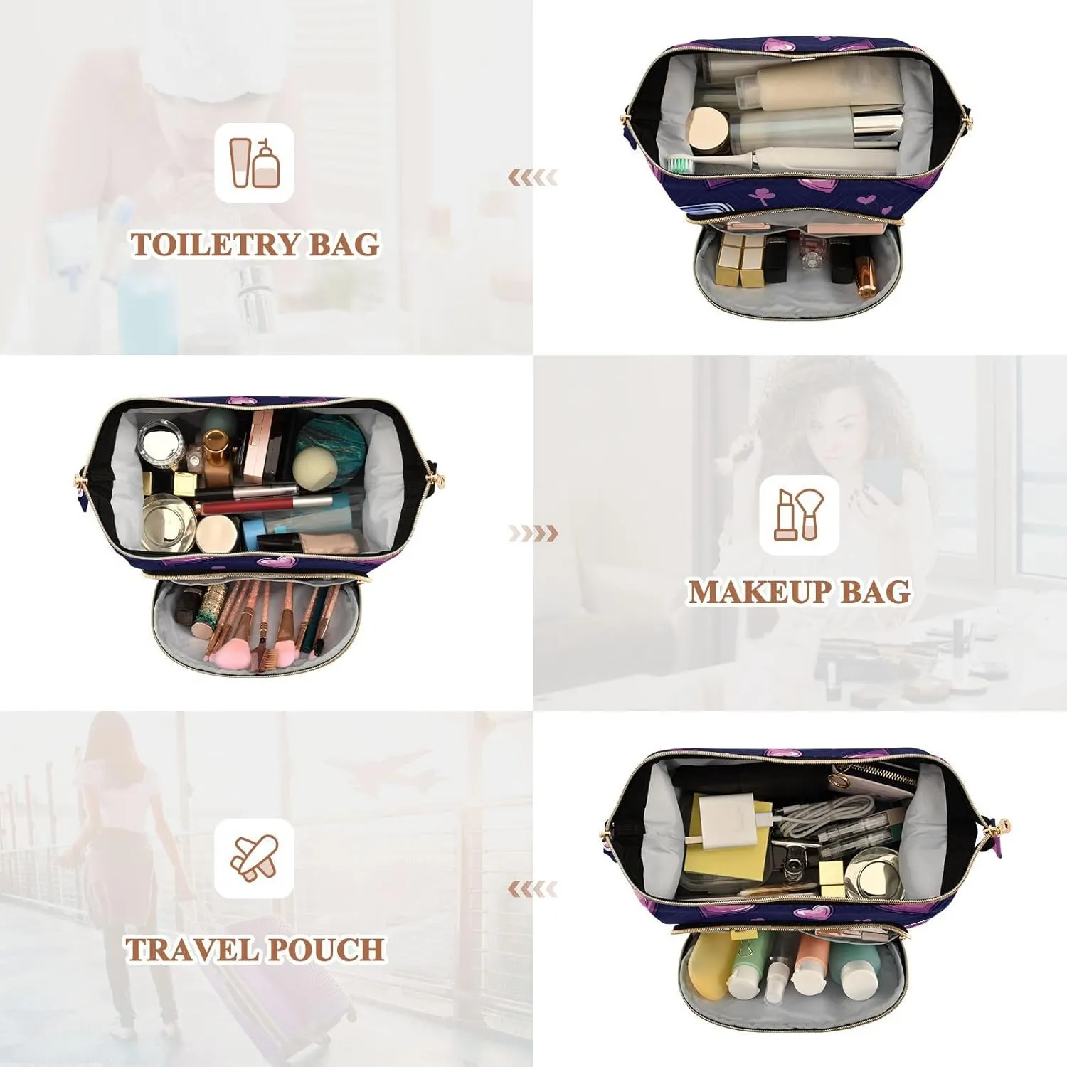Cute Lavender Casino Style Makeup Bag Waterproof Capacity Travel Cosmetic Bag Women's Coin Change Purse for Toiletry Organizer