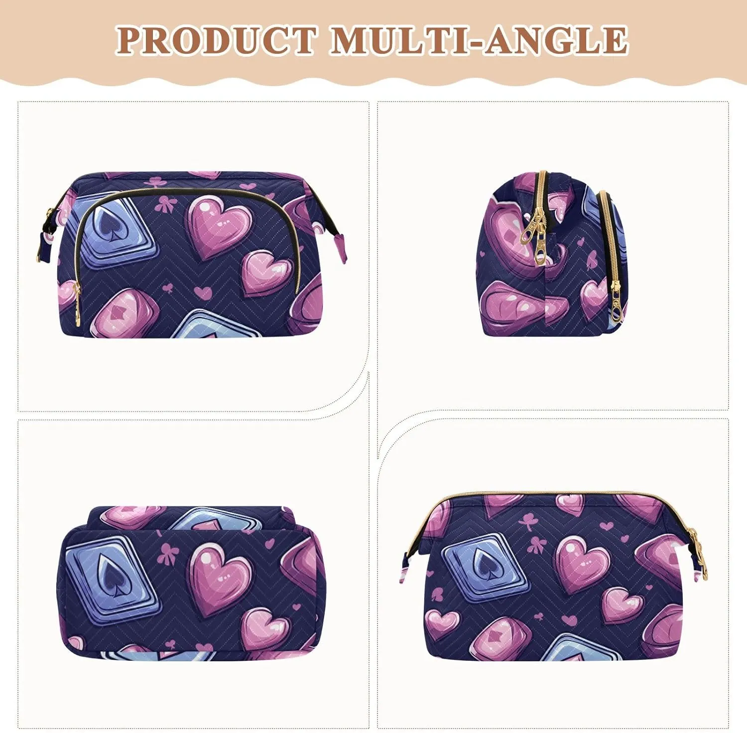 Cute Lavender Casino Style Makeup Bag Waterproof Capacity Travel Cosmetic Bag Women's Coin Change Purse for Toiletry Organizer