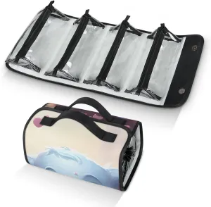 Cute Little Elephant Travel Toiletry Bag for Women, 4 in 1 Roll Up Makeup Cosmetic Bag With 4 Removable PVC Zipper Pouch