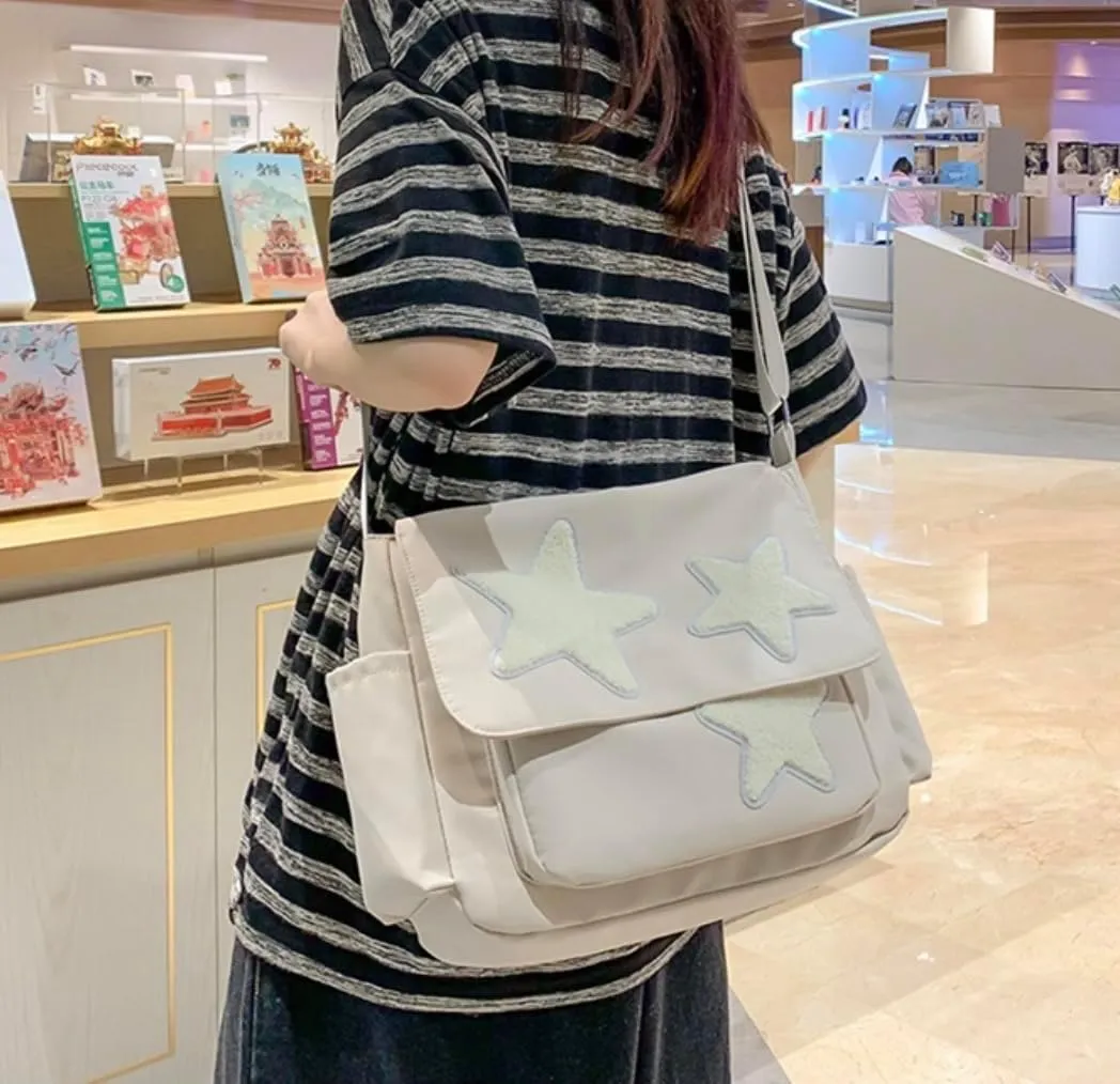 Cute Messenger Bag for Women Men Canvas Crossbody Shoulder Bag with Side Pockets Large Laptop Bag Canvas Tote