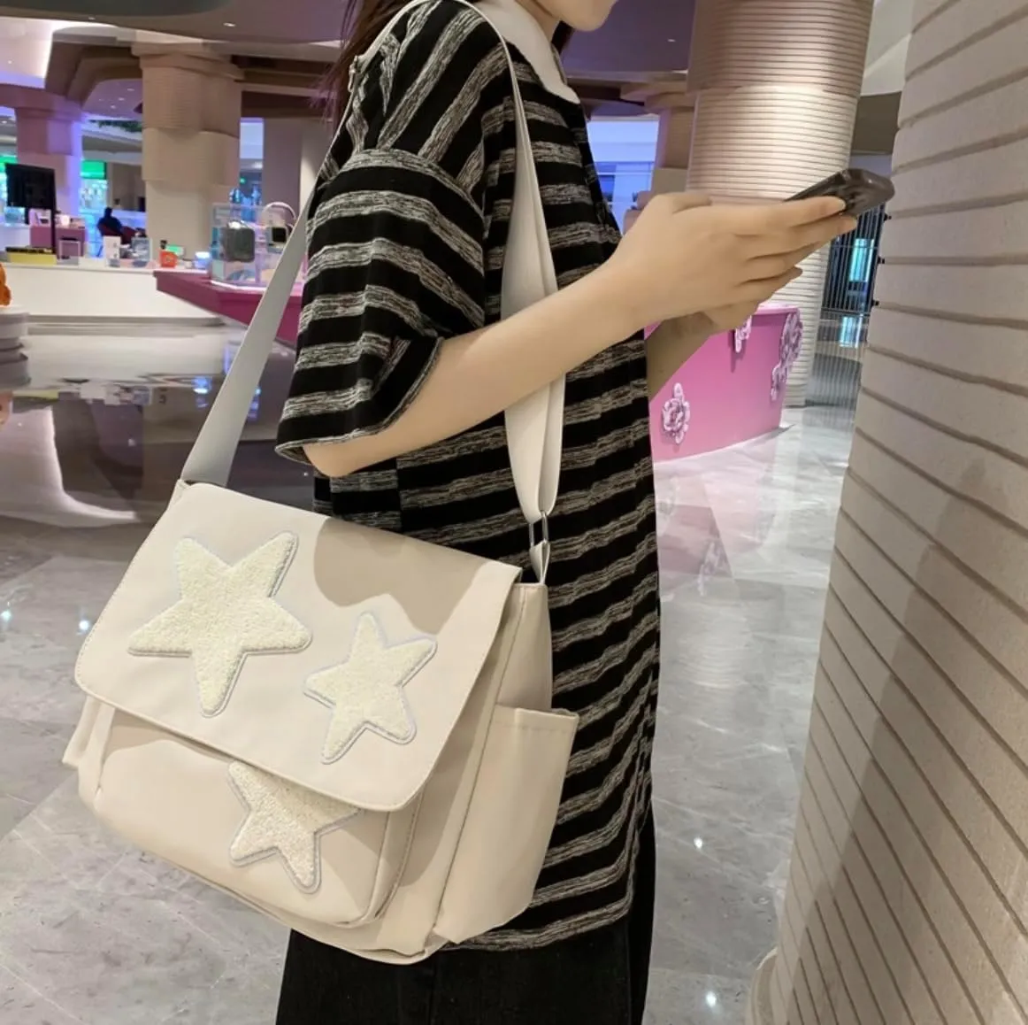 Cute Messenger Bag for Women Men Canvas Crossbody Shoulder Bag with Side Pockets Large Laptop Bag Canvas Tote