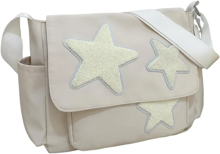 Cute Messenger Bag for Women Men Canvas Crossbody Shoulder Bag with Side Pockets Large Laptop Bag Canvas Tote