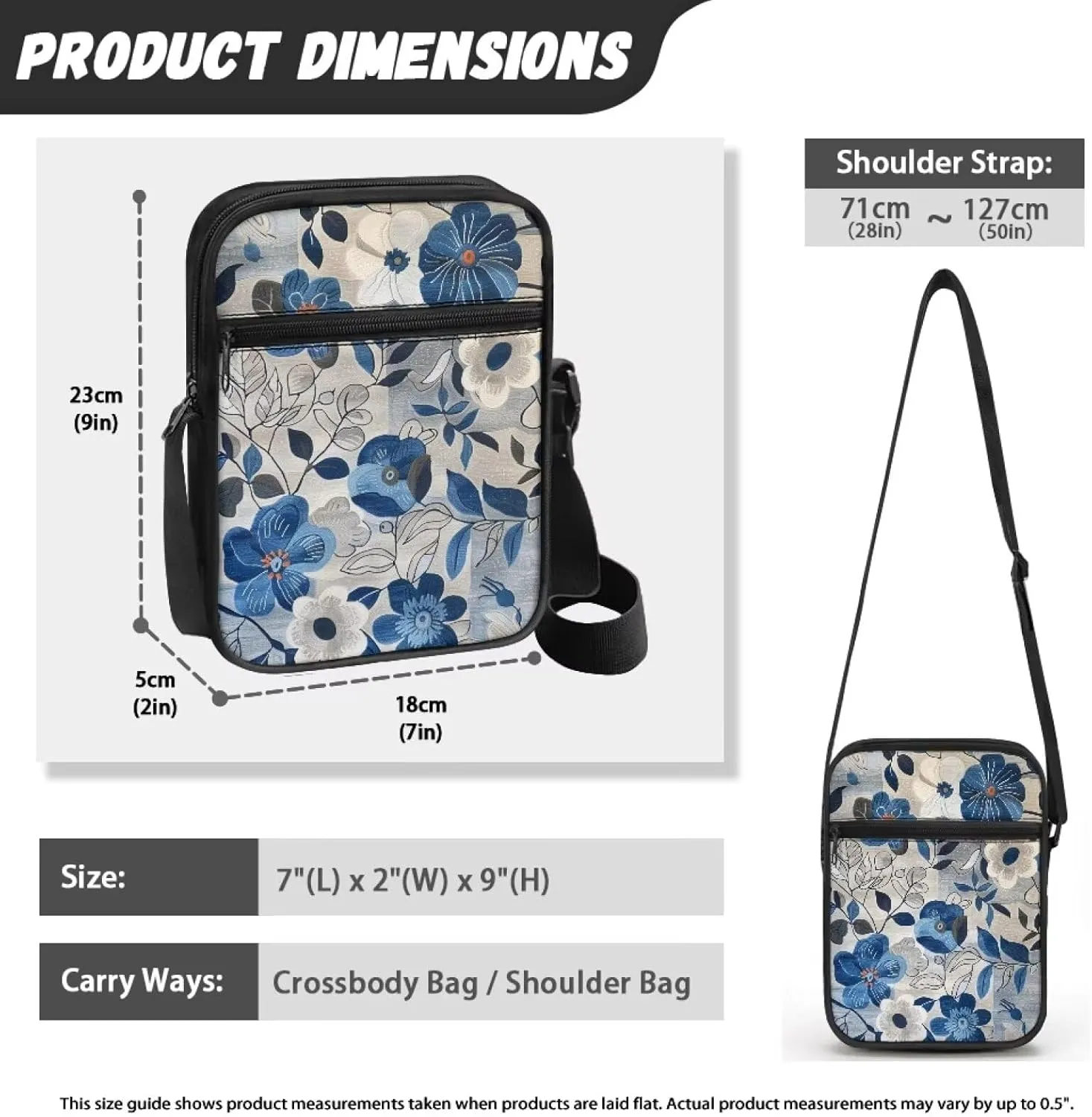 Cute Messenger Bag with Zipper and Front Pocket Sling Crossbody Shoulder Bags Adjustable Strap
