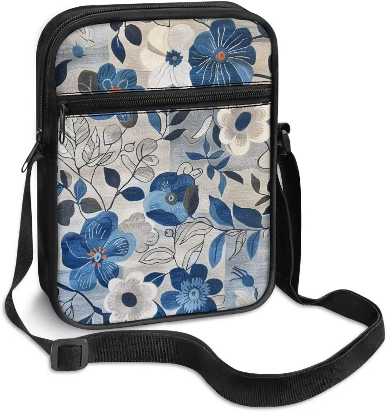 Cute Messenger Bag with Zipper and Front Pocket Sling Crossbody Shoulder Bags Adjustable Strap